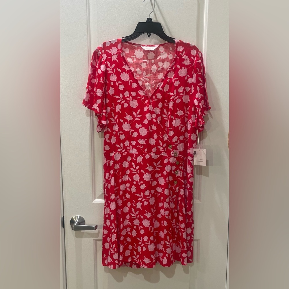 NEW…LC Lauren Conrad Red Floral Button Wrap Dress